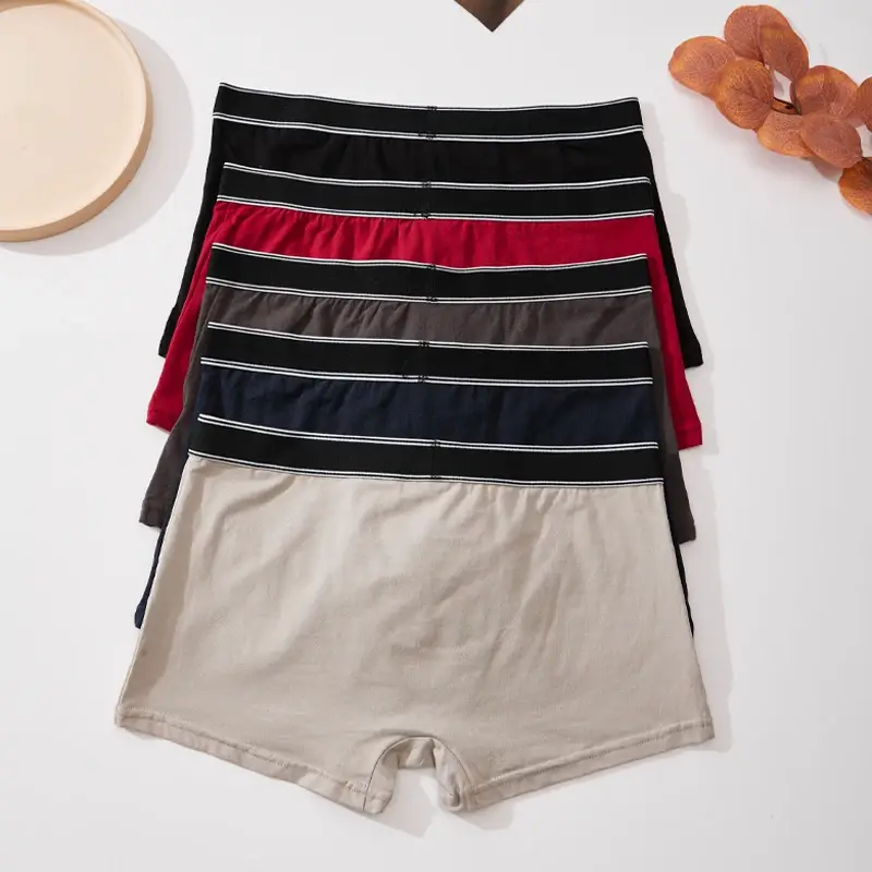 3 Buah Celana Dalam Pria Sabuk Bergaris Warna Solid Sederhana Celana Pendek Boxer Pria Lembut Nyaman Katun Celana Pendek Pinggang Tengah Penawaran Khusus S-XL — image 7
