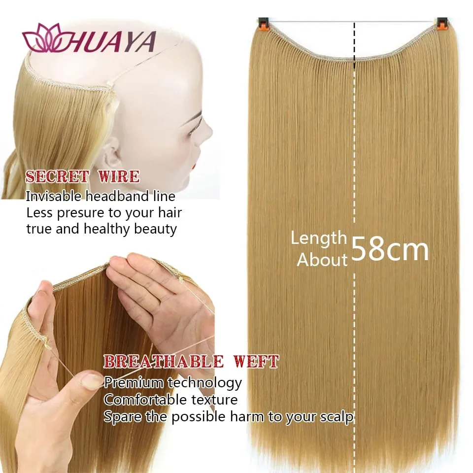 Filo invisibile sintetico lungo rettilineo senza clip nelle estensioni dei capelli Pezzi di capelli finti Linea di pesce segreta Posticci per le donne — image 3