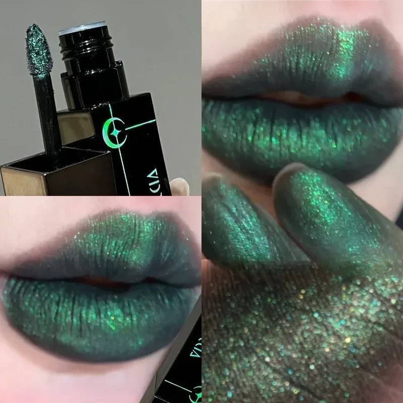 Shimmer Matte Black Red Lipstick Punk Gothic Lipgloss Halloween Makeup Mousse Lip Mud Lipstick Waterproof Non-stick Cup Lip Tint