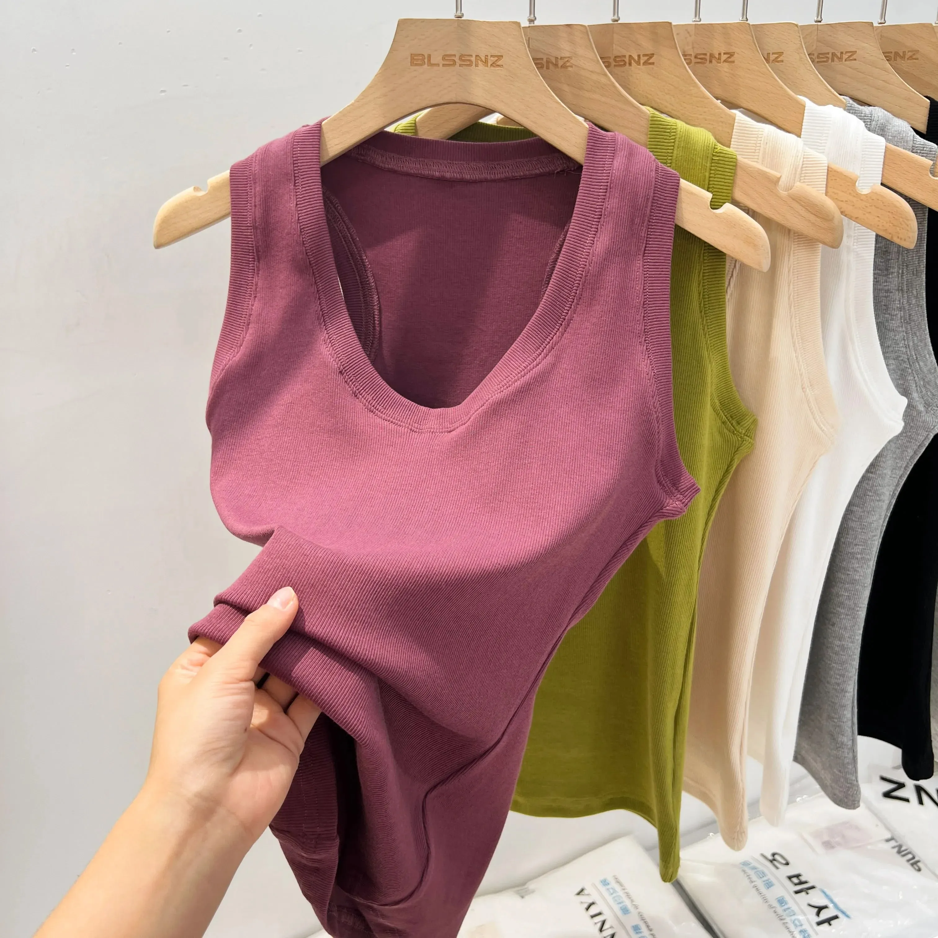 2026 Women Solid Low Round Neck Ribbed Camisole Summer Basic Elastic Tank Top Korean Style Versatile Slim Tanks & Camis — image 13
