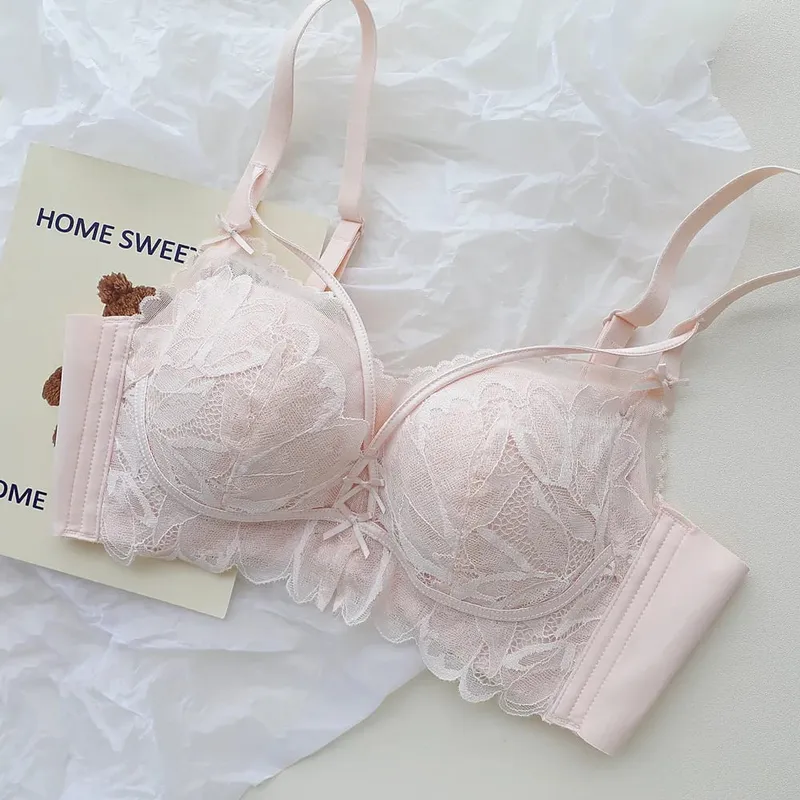 French Garden MOYISU Set reggiseno in pizzo 32-38 AB Coppa sottile senza fili Push Up Anti-cedimento セクシー Lingerie di supporto adatta a busto piccolo — image 11