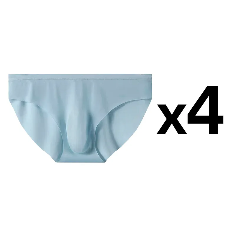 4 Stück Herren-Slip aus Eisseide, ultradünn, transparent, nahtlos, 3D-Beutel, niedrige Taille, atmungsaktiv, Dreiecksunterwäsche