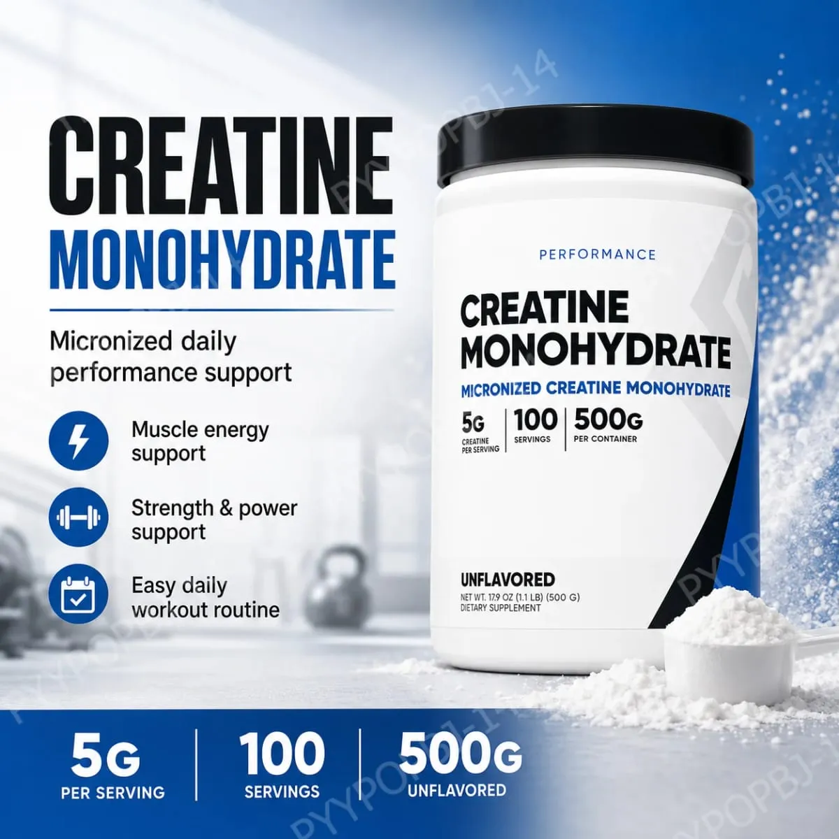 Creatine Monohydrate Micronized Powder Unflavored 5g Per Serving 100 Servings Muscle Energy Strength Power Support 500g — image 2