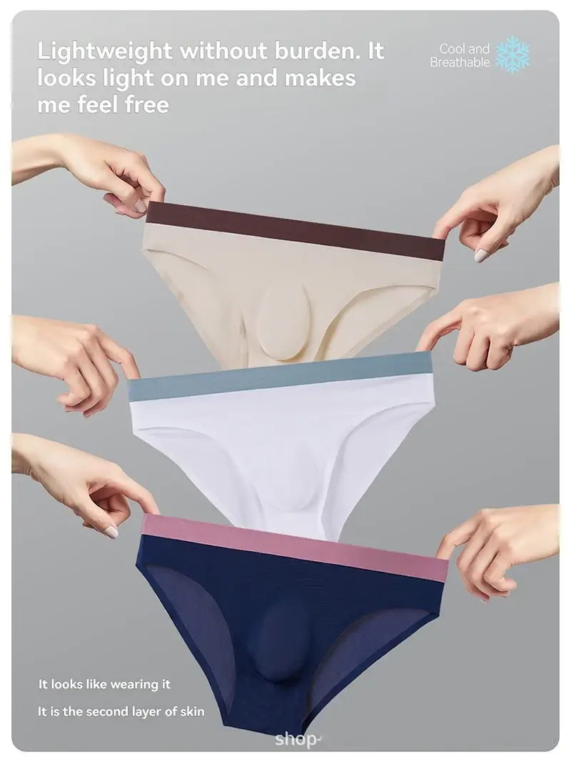 Mutandine da uomo sexy Senza cuciture in seta di ghiaccio Slip ultrasottili Mutande traspiranti ad asciugatura rapida 3D Bulge Pouch Intimo Cueca Homme — image 5