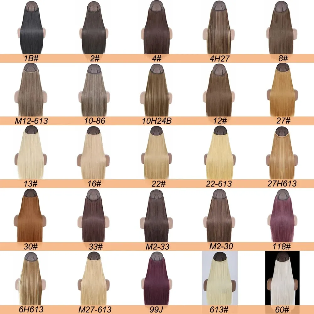 Synthetic Long Wavy No Clips Invisible Wire Hair Extensions Black Brown Blonde Fish Line False Hairpiece Piece — image 6