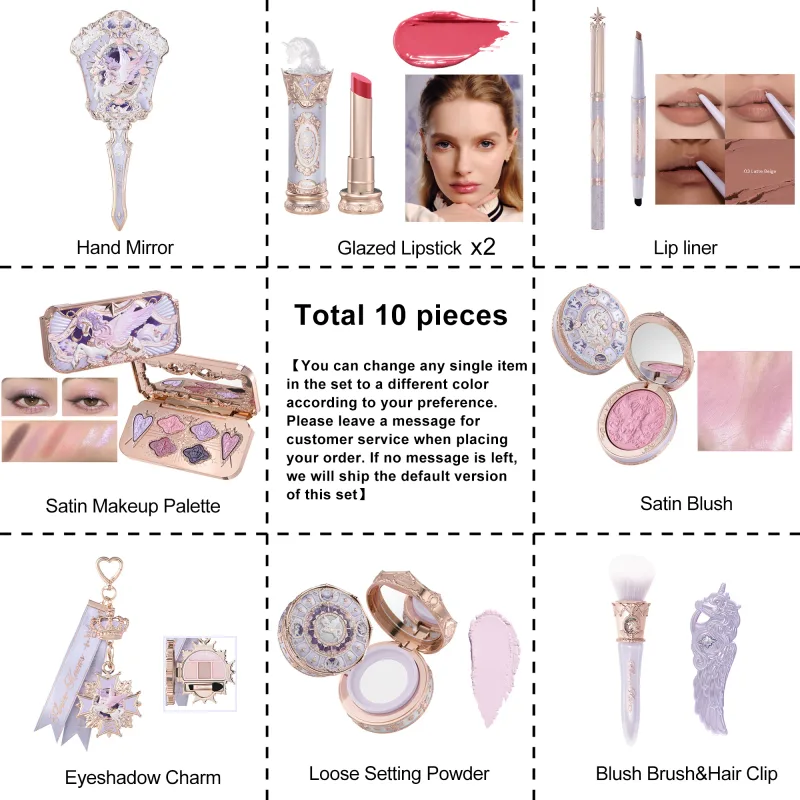 Flower Knows Knight Unicorn Set trucco Ombretto Blush Rossetto Cipria in polvere Kit di bellezza Fantasy Princess a lunga durata Cosmetici — image 2