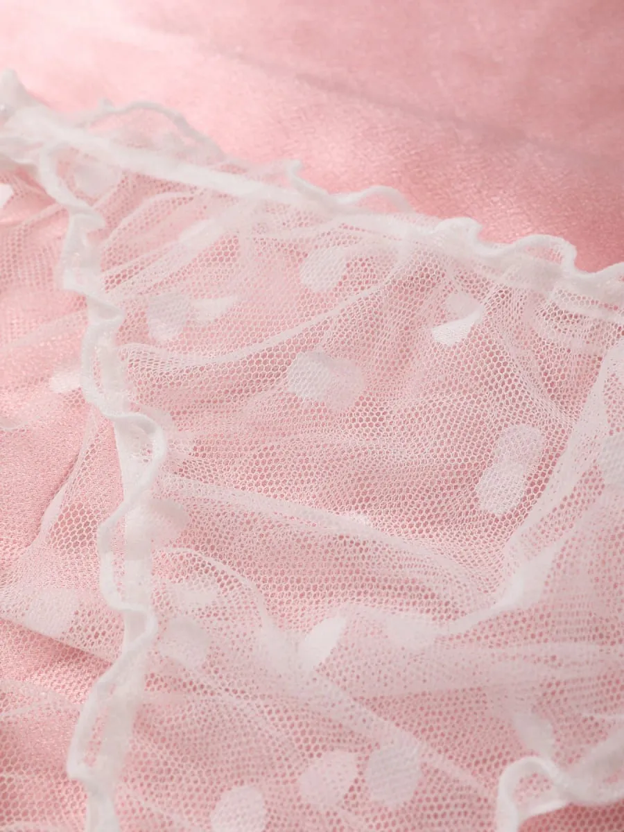 Corak Polka Dot Rekaan Separuh Tipis Set Pakaian Dalam Pakaian Atasan Bustier Dan Set Seluar Dalam Pakaian Wanita — image 6