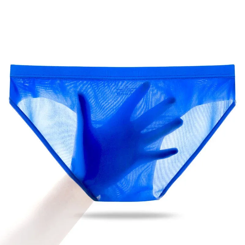 Slips en soie glacée pour hommes, sous-vêtements fins à séchage rapide, taille basse, couleur unie, sous-vêtements masculins Sexy avec poche bombée en U, culotte respirante — image 2