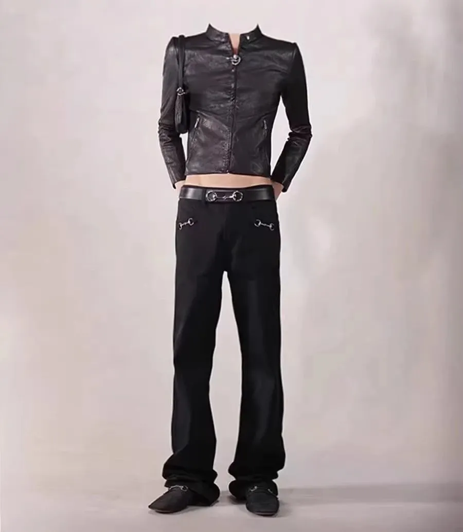 Americký retro design s přezkou jaro podzim prané černé džíny s mikroflórem pánské hip-hopové džíny s vysokým pasem volné široké džíny unisex — image 6