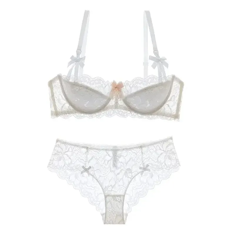 Set Bra Gadis Telinga Arnab Cup Pure Desire | Bra Tarik Atas dengan Bow | Bra renda Perancis bernafas | Malam Tarikh Cawan Anti-gelincir — image 11