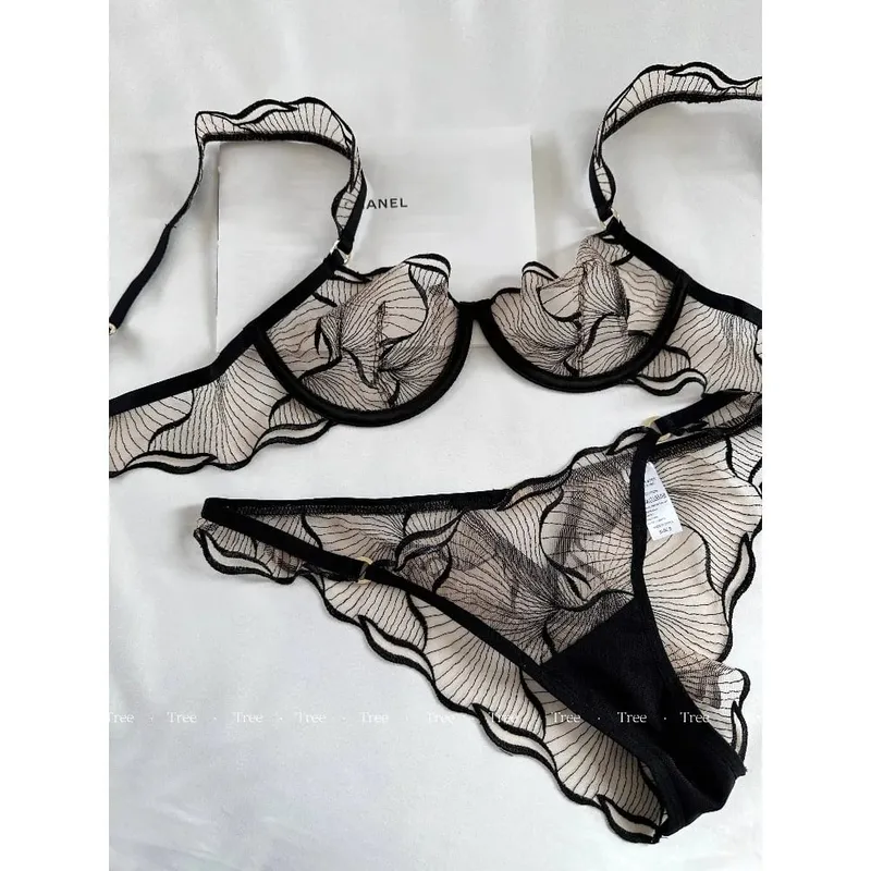 Summer French Lace Bra Beachwear Large Bust Minimizer Ultra Thin Sheer Anti-Sagging Light Support Ruffles Embroidery AU MOYISU — image 10