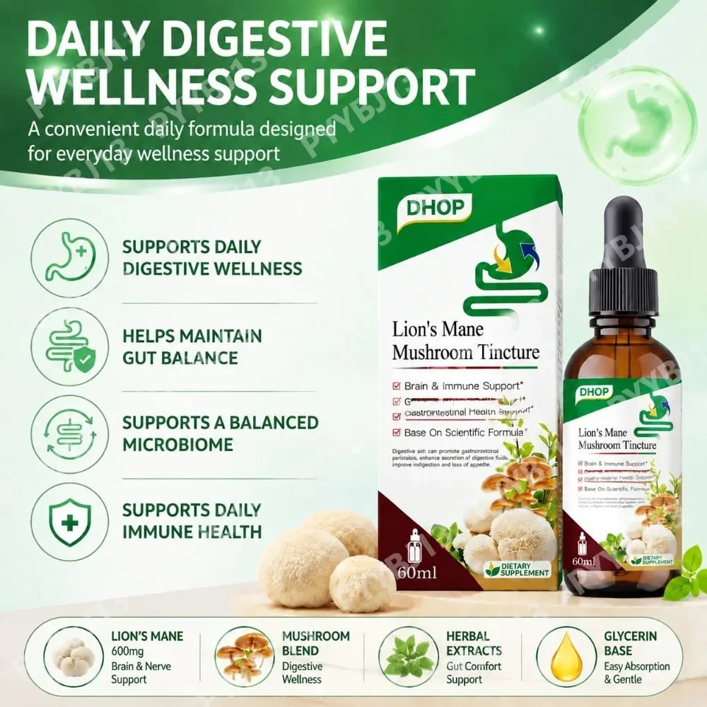 Lion's Mane Mushroom Extract Drops 60ml Hericium Erinaceus Supports Brain Immune Health Vegan Liquid Supplement for Adults — image 2