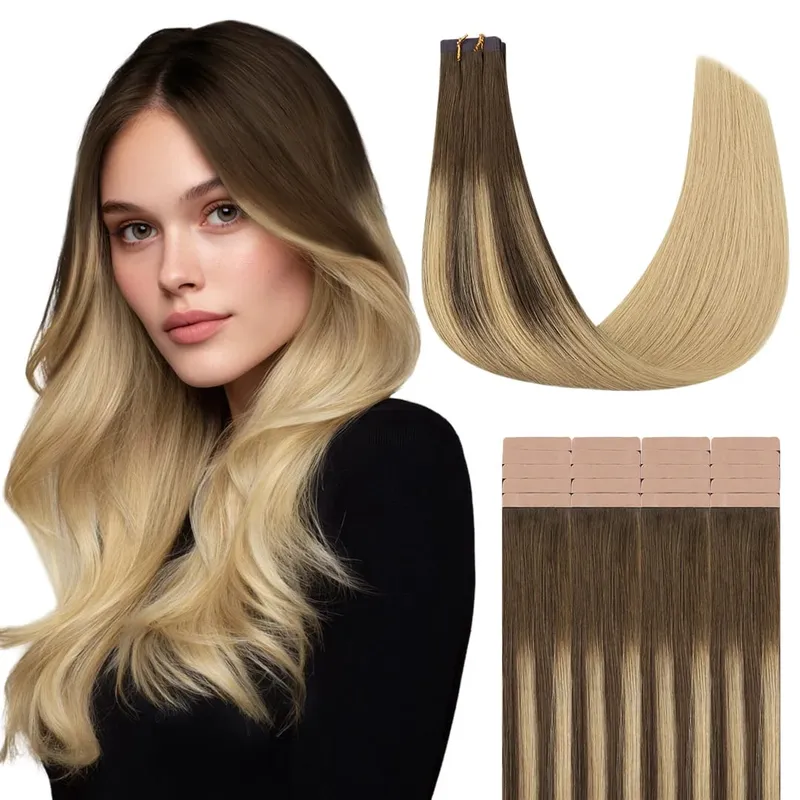 Sunmofavo Tape I Remy Human Hair Extensions Tyk Silkeagtig Lige Naturlig Brun Usynlig Tape 20 Stk Salon Grade Til Kvinder — image 21