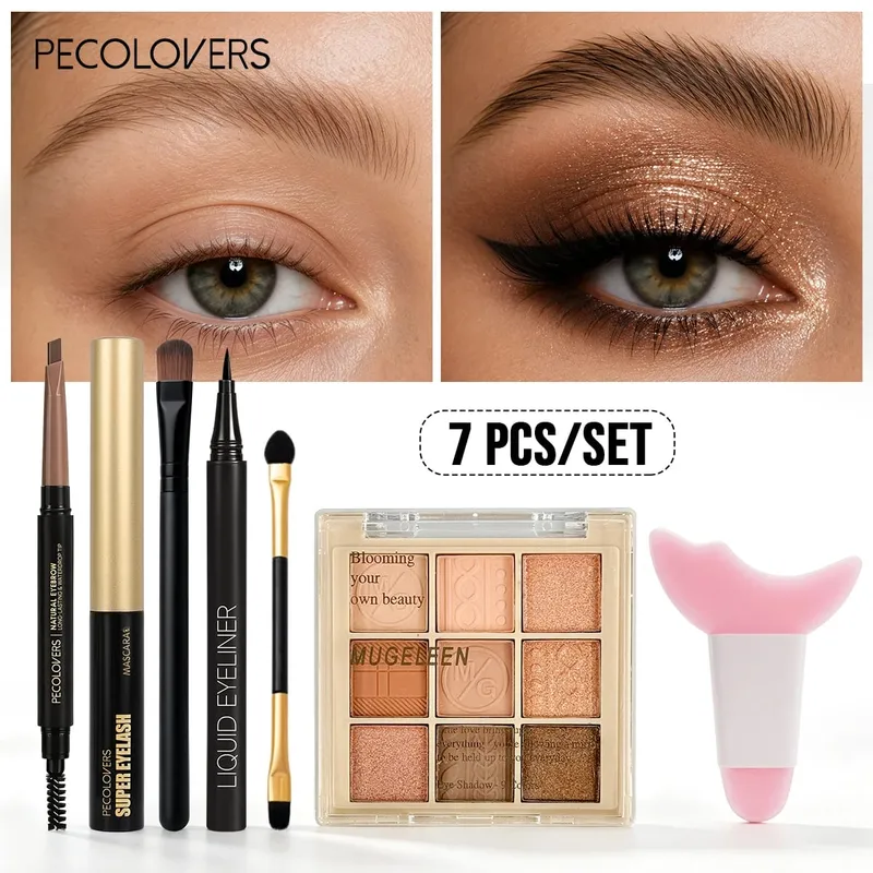 7 Buah Palet Eyeshadow Set Mata + Eyeliner + Maskara + Pensil Alis Ujung Ganda Alat Rias Cocok Penyorot Mata — image 5