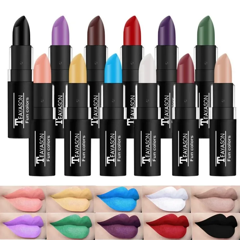 12 Color Lipstick Waterproof Long Lasting Clay Nude Lip Primer Concealer Lip Gloss Matte Gothic Black Makeup Halloween Lip Stick