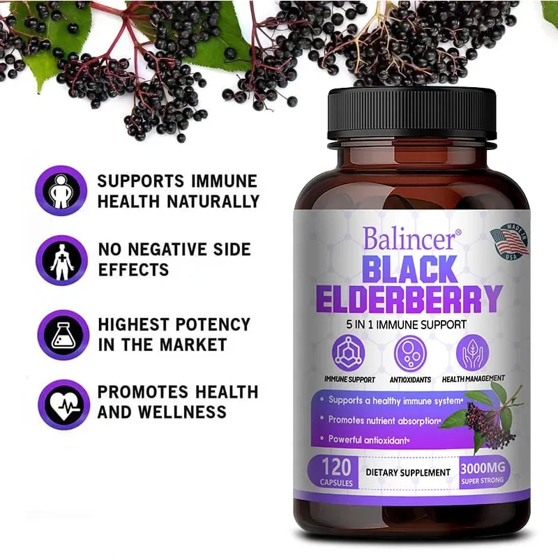 Black Elderberry แคปซูล Milk Thistle วิตามิน C สังกะสีสารต้านอนุมูลอิสระภูมิคุ้มกันผิว Respiratory & Digestive Health — image 4