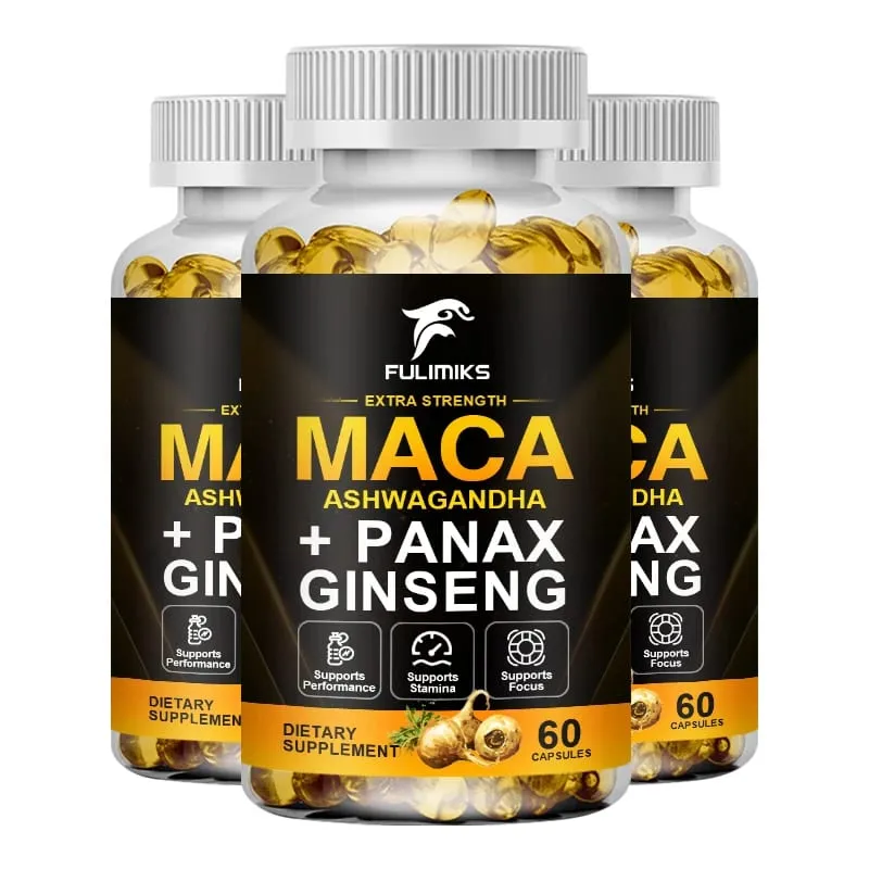 Miscela tripla di maca con integratore di ginseng e ashwagandha che favorisce la salute riproduttiva, l'equilibrio ormonale, i muscoli e il sollievo dallo stress — image 9