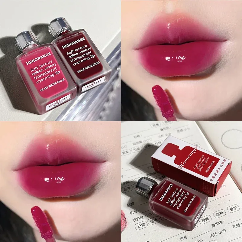 Water-Glow Mirror Lip GLOSS Long Lasting Moisturizing Hydrating Lip Tint แต่งหน้า Skin-Brightening ลิปสติกผู้หญิงเกาหลีเครื่องสำอาง — image 9
