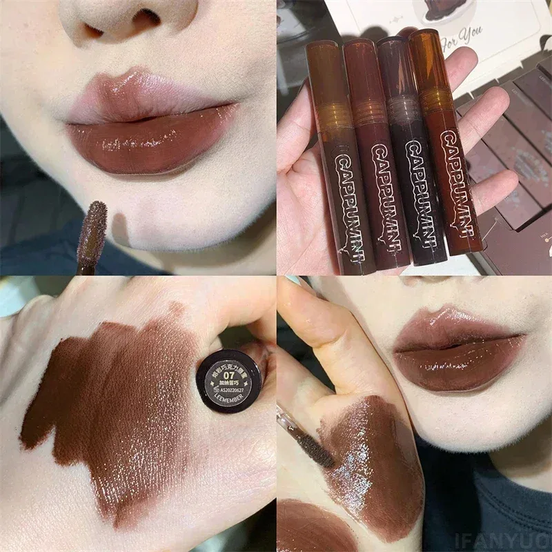 Mirror Watery Chocolate Lip Gloss Langanhaltender feuchtigkeitsspendender Crystal Jelly Lip Tint Lippenstift Nature Nude Lips Makeup Cosmetics — image 12