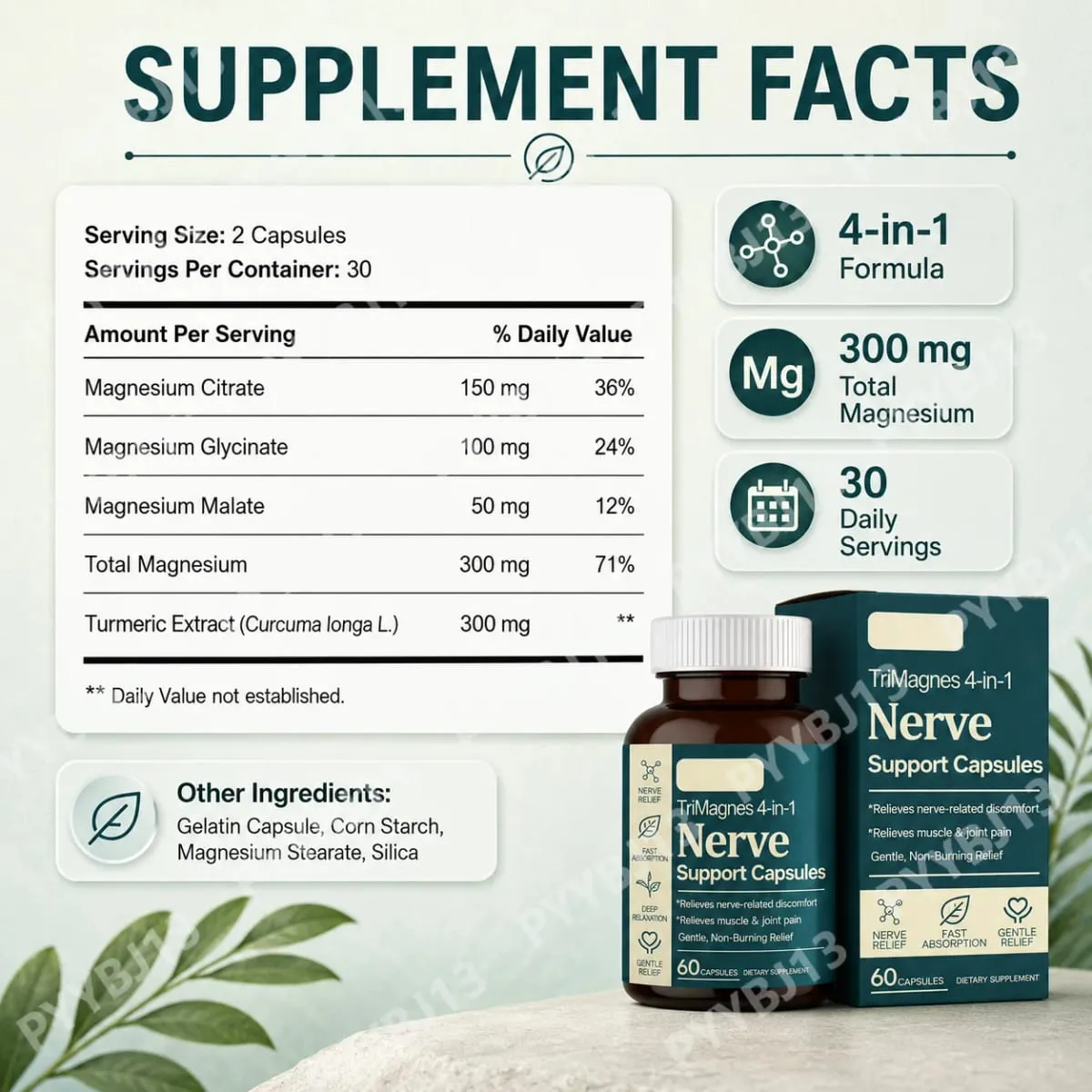 Capsule 4 in 1 di supporto nervoso al magnesio con citrato glicinato malato ed estratto di curcuma 60 CT formula ad assorbimento rapido — image 4