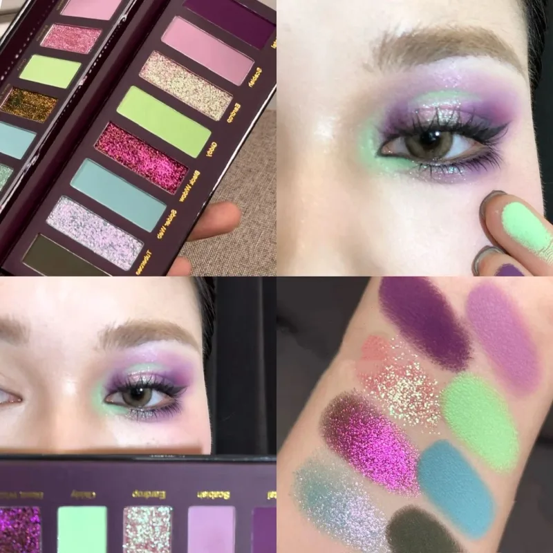 8-färgs rökt grön ögonskuggspalett metallisk blå pärlemorskimrande glitter ögonskuggsplatta Diamant ljusare höjdpunkter makeup — image 7