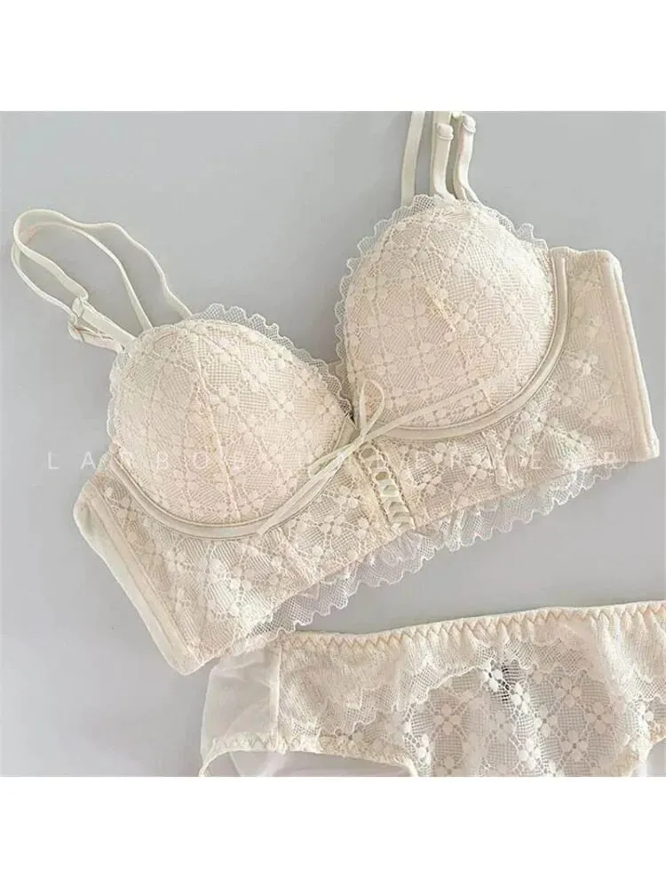Bra Tekan Ke Atas Renda Tanpa Padding Seluar Dalam Ramping Tanpa Wayar Bralet Seksi Musim Panas Lancar untuk Sokongan Bahagian Angkat Dada Kecil Anti Kendur — image 1