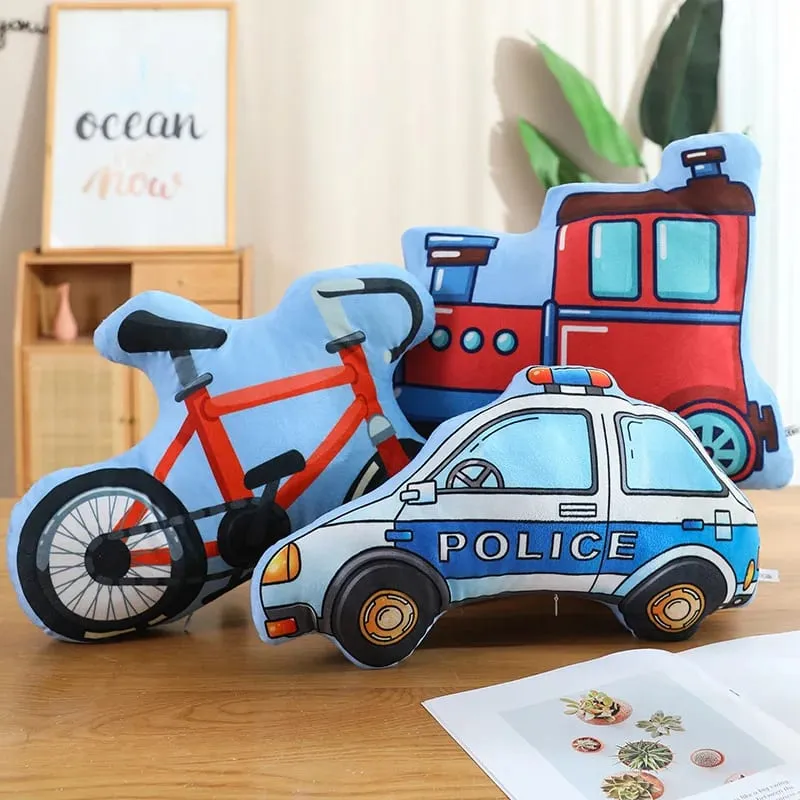 Trasporto pubblico colorato peluche cuscino imbottito escavatore moto serbatoio aereo divano decorazione della stanza cuscino uomini presenti — image 3