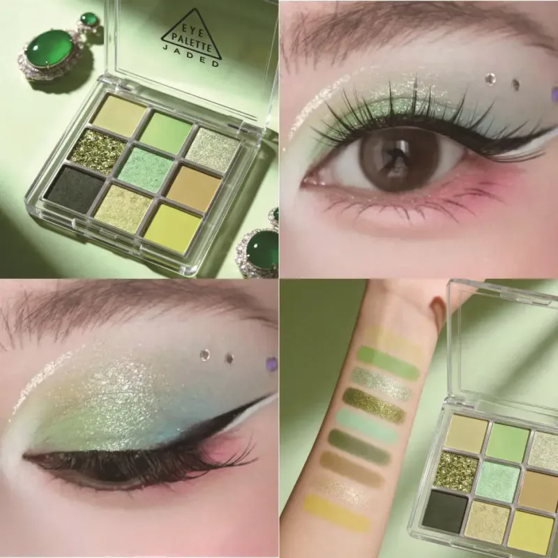 9 barev Mint Green Paleta očních stínů Matte Shimmer Forest Shadow Velvet Soft Míchatelný přirozený denní make-up očí