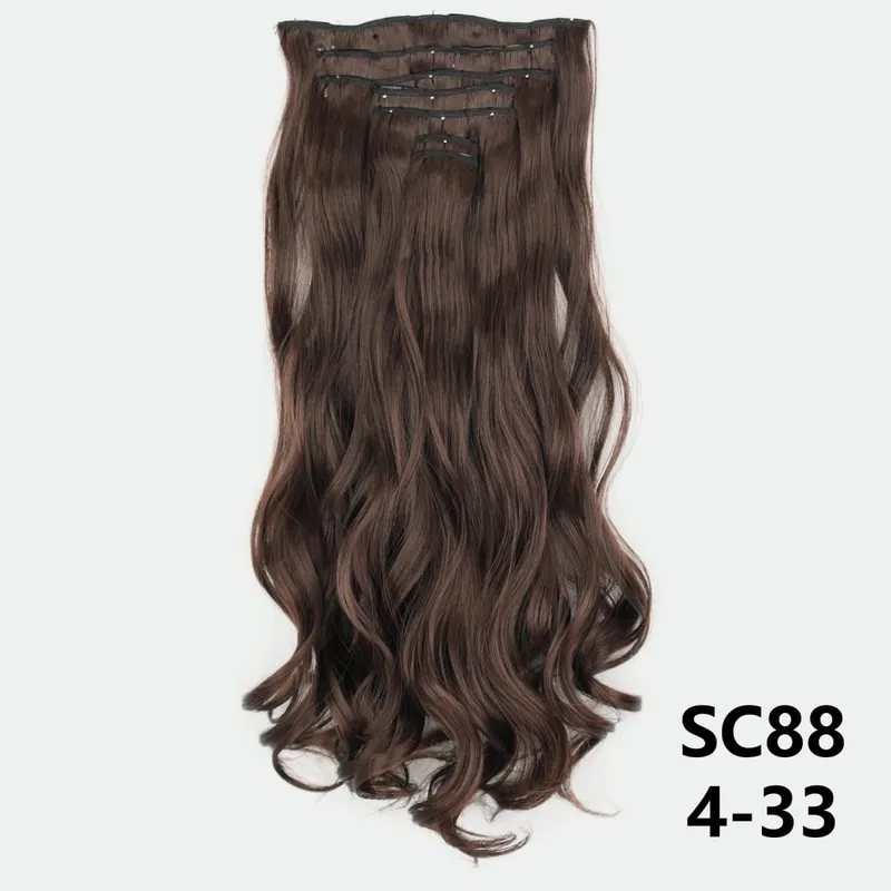 Sintetik Lurus Panjang 16 Klip Dalam Sambungan Rambut 7 Keping/Set Serat Suhu Tinggi Potongan Rambut Berambut Perang Hitam Coklat Untuk Wanita — image 27