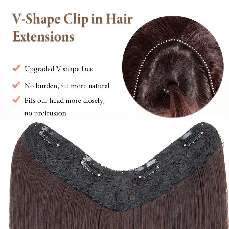 24Inch Synthetic 4-Clip V-Shaped Long Straight Hair Extension One Piece Heat-Resistant Fiber Hairpiece for Women Daily Use — image 4