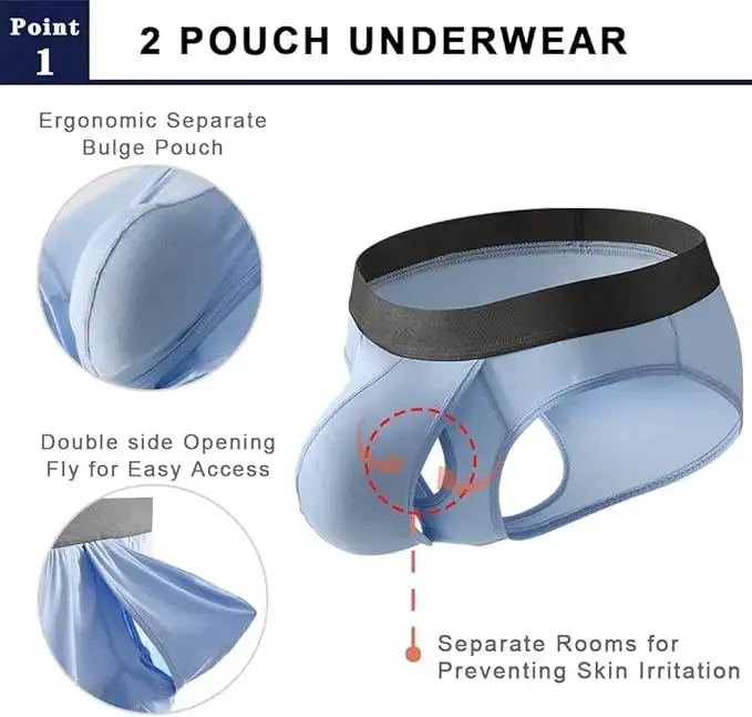 Men's Bamboo Fiber Boxer Shorts Fly Pouch Front Open Breathable Bulge Underwear Separated Pouch Trunks Dual Pouch Underpant — image 9