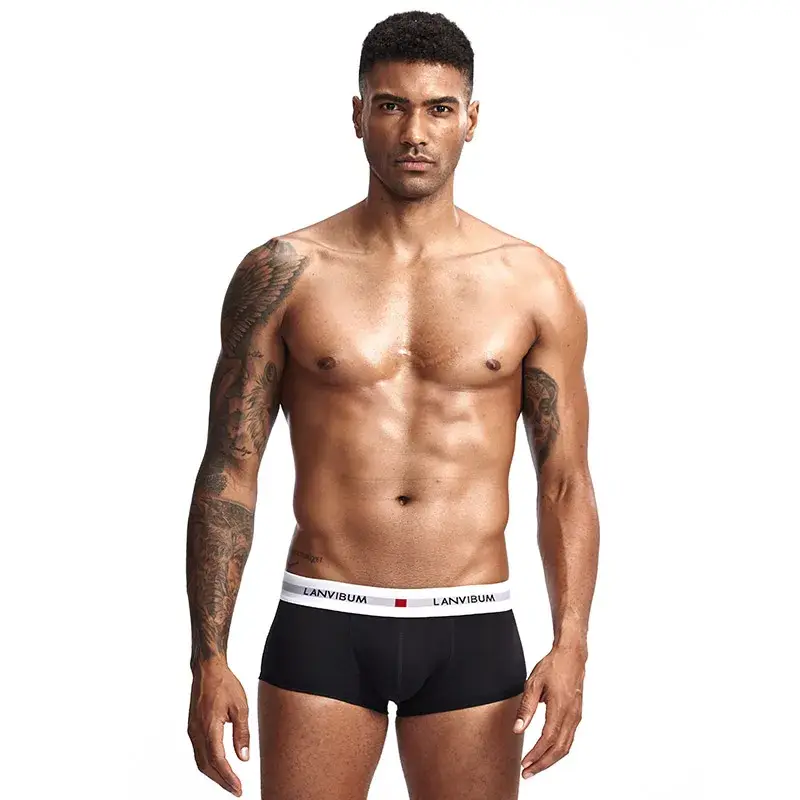 Men's Underwear Youth U Raised Low Waist Cotton Quadrangle Pants Solid Color Large Men's Shorts — image 4