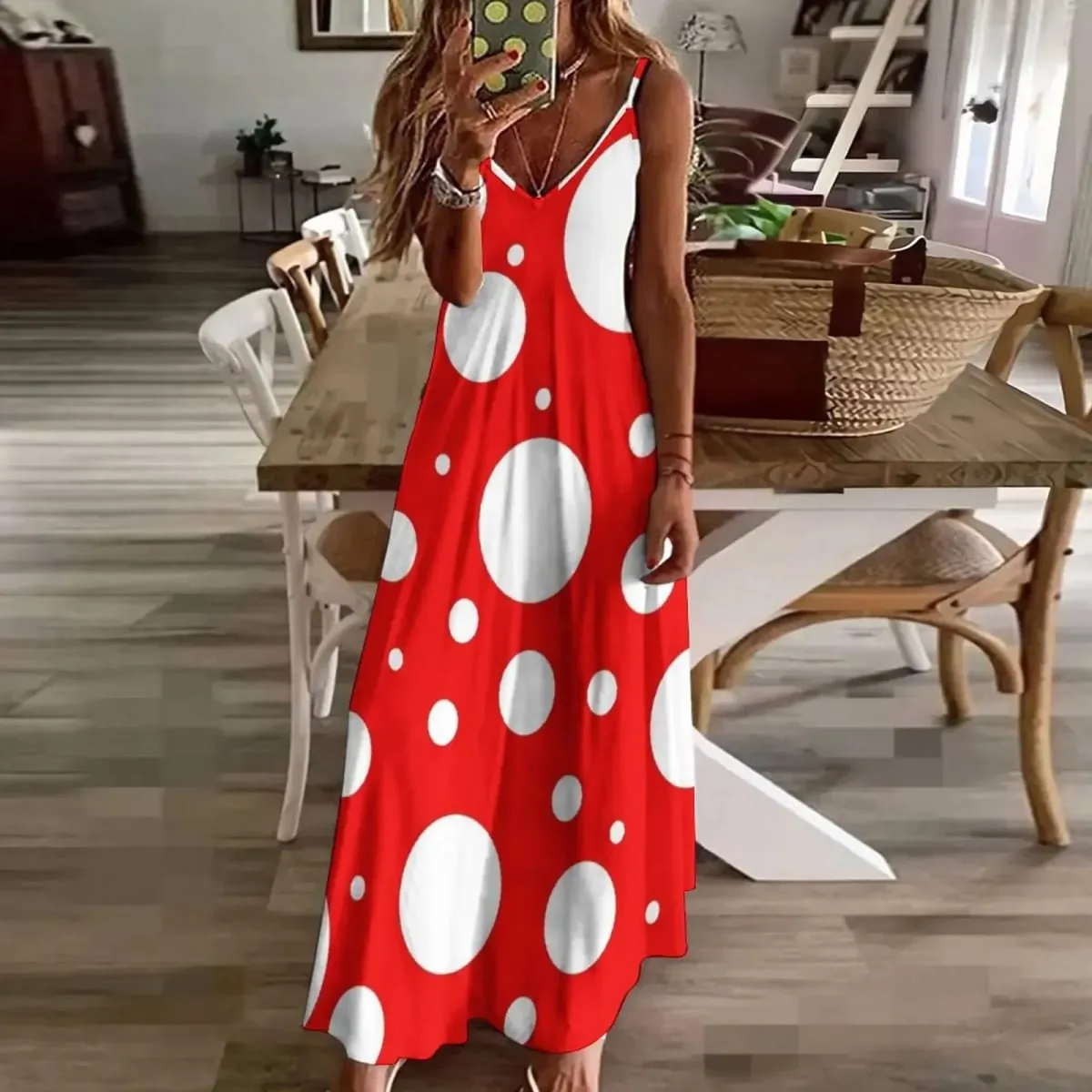 modello ispirato a kusama yayoi Abito senza maniche abiti da donna eleganti e graziosi Abito gonna estiva da donna — image 3