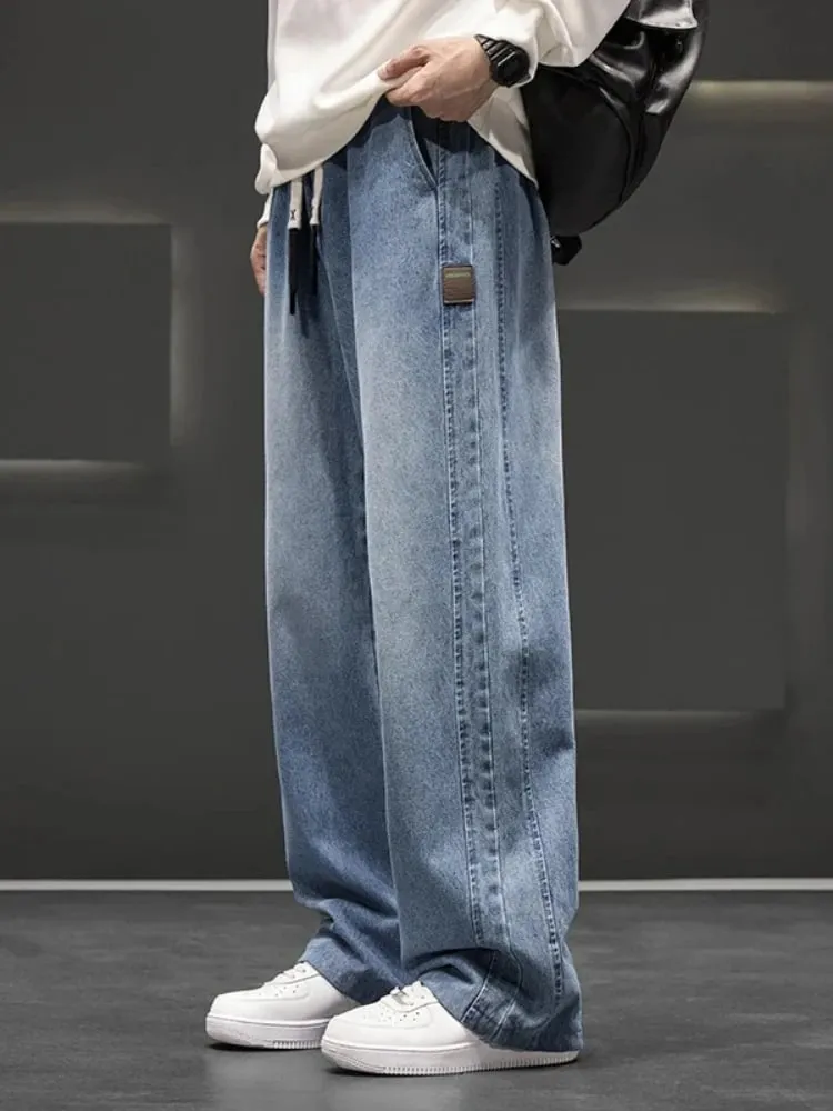ฤดูใบไม้ผลิใหม่กว้างกางเกงยีนส์ผู้ชายตรง Vintage Drawstring กางเกงหลวมกางเกงสบายๆแฟชั่นกางเกงขนาดใหญ่ — image 4
