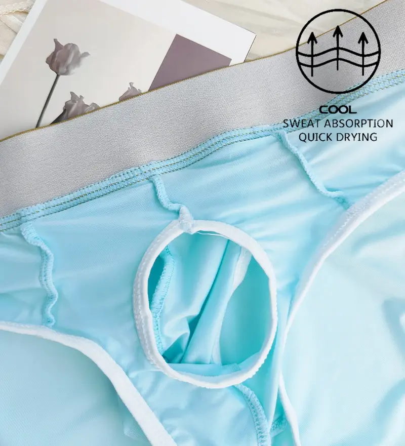 Open Front Pouch Briefs Mens Ice Silk Youth Low Waist Bullet Separation Scrotum Support Panties Breathable Thin Underwear — image 7