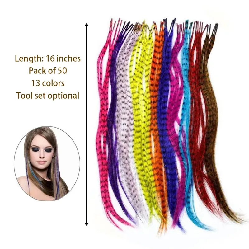 Estensioni dei capelli con piume sintetiche 16 pollici 50 fili/pacco Estensioni dei capelli colorati Estensioni delle piume dei capelli colorati per le donne — image 3