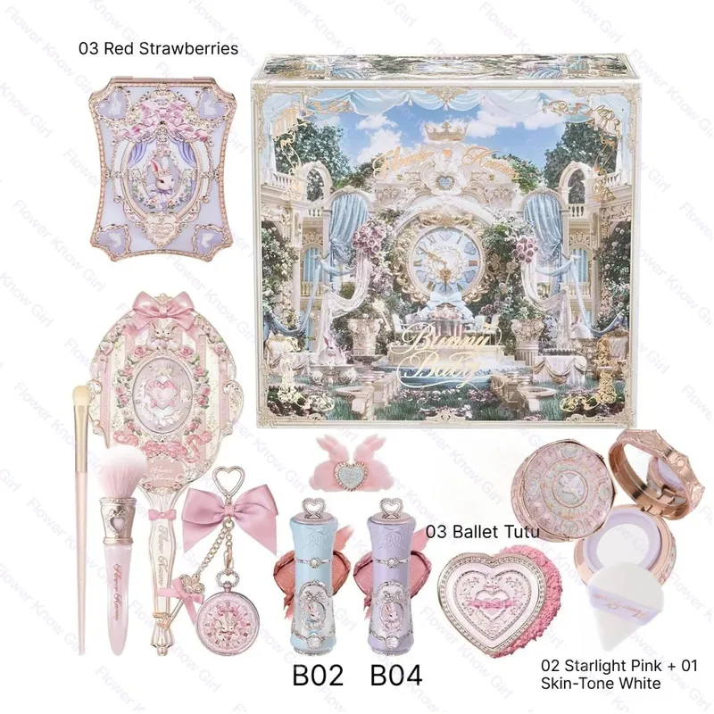 Flower Knows Full Makeup Kit Luxusní dárková krabička Paletka očních stínů Blush Krém na rty Krém na ruce Zrcátko do vlasů Přívěsek taštička s klipem Cute Beauty Cos — image 8