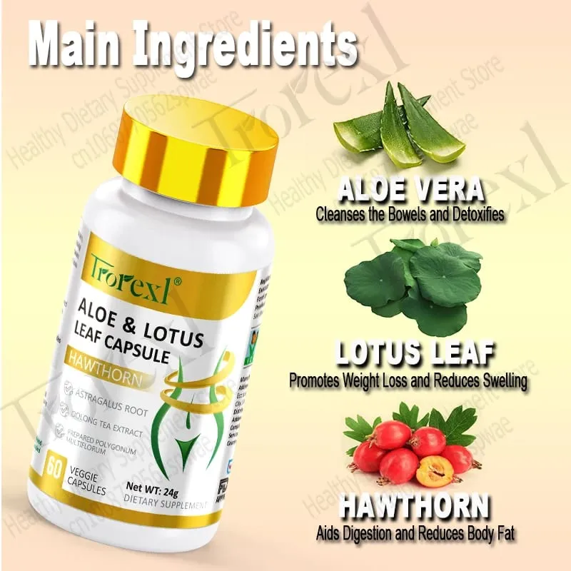 Aloe & Lotus Leaf Capsules Flat Tummy Pills Appetite Suppressant Detoxification Preserve Lean — image 5