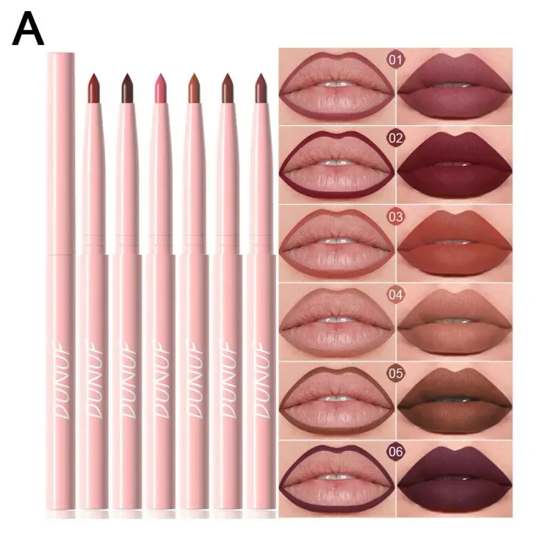 6 ชิ้น Velvet Matte Lip Liner ดินสอชุด Pigment Smooth Silky Texture ง่ายสี & Define Lip Contours daily Lip Makeup