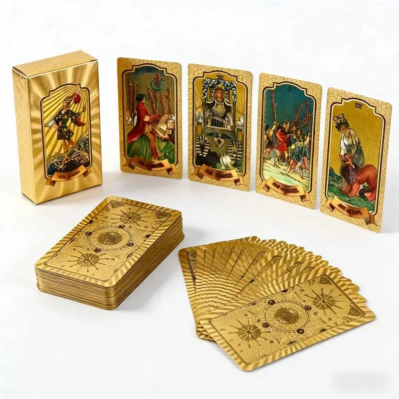 Gold Stamping Waterproof Plastic Colorful Printed Tarot Cards for Table Game Leisure Party Gathering Board Game Cards — image 1