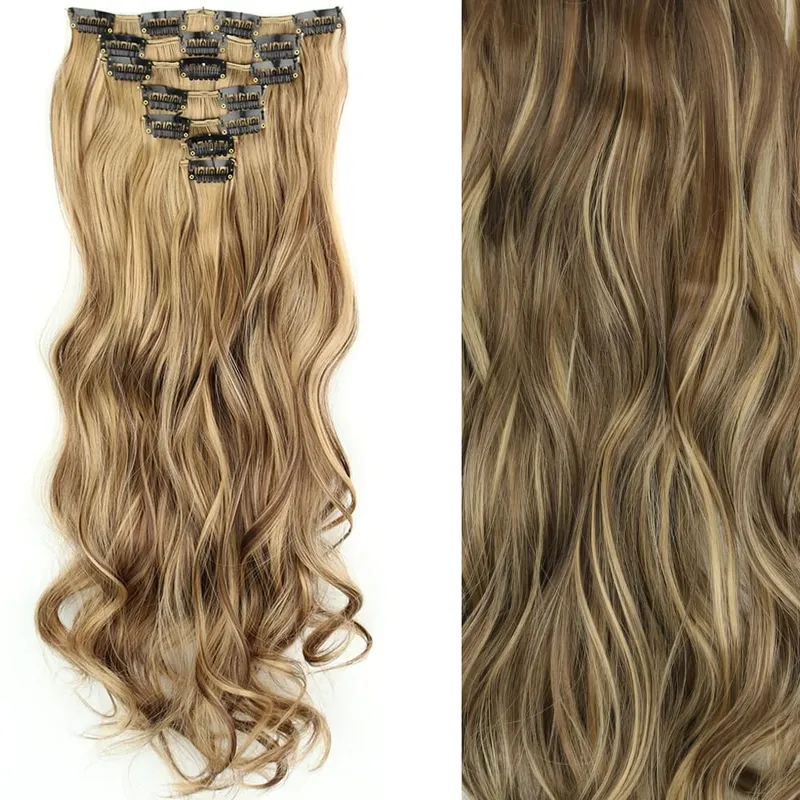 22Inch Long Straight Wavy Hair Extension 7Pcs/Set 16 Clips High Tempreture Synthetic Hairpiece Clip In Hair Extensions — image 13
