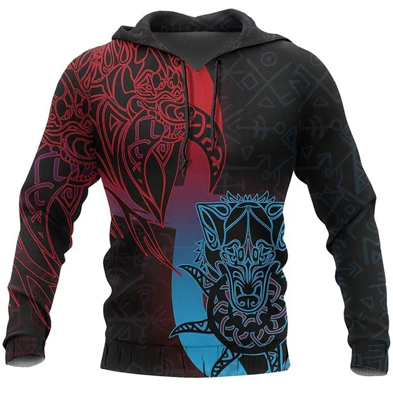 2024 Mens Felpe con cappuccio Eagle Tattoo Pattern Vikings 3D stampato Moda Casual Harajuku Hip Hop Autunno e inverno Sudaderas oversize — image 30