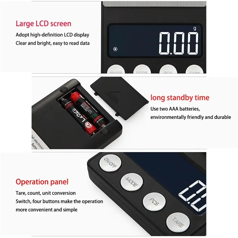 Skala Mini Saku Digital Presisi 0.01G LCD Perhiasan Emas Berlian Aksesori Gram Keseimbangan Timbangan Berat untuk Dapur 1000G — image 2