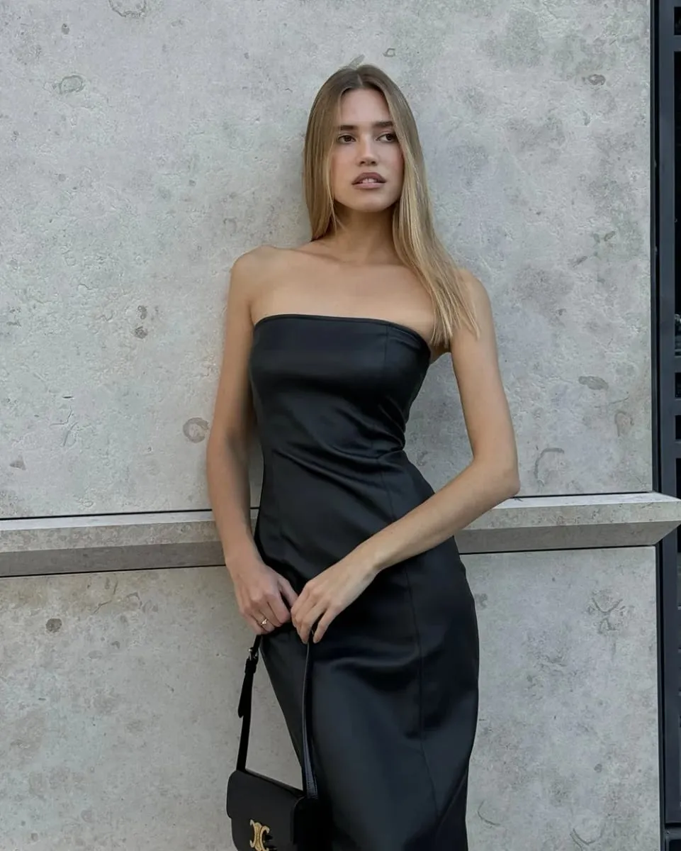 Abiti sexy senza spalline in pelle PU Abito da donna senza spalline senza maniche diviso sull'anca 2025 Abiti da festa primavera autunno — image 2
