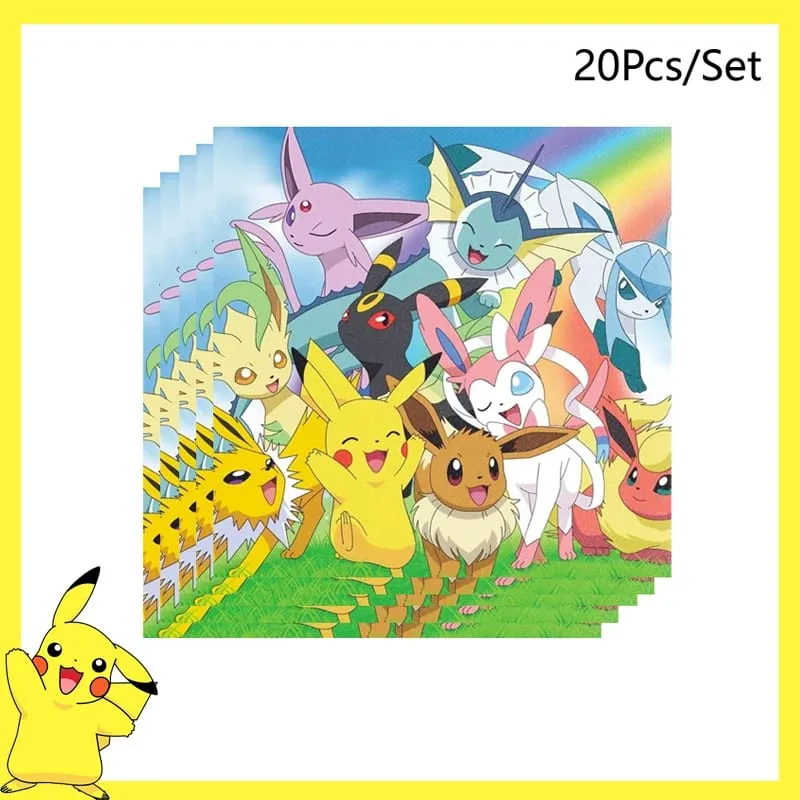 Pokemon Geburtstag Party Dekoration Pikachu Einweggeschirr Tasse Serviette Teller Tischdecke Baby Dusche Kuchen Topper Flagge Luftballons