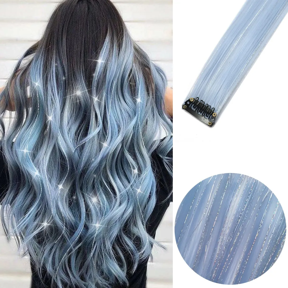 6 Stück/Packung, farbige Party-Highlights, Clip-in-Haarverlängerungen, 22 Zoll, mehrfarbig, glattes Haar, synthetische Haarteile — image 39
