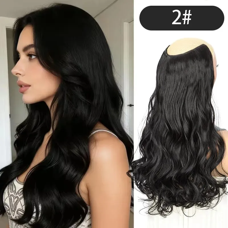 Estensioni sintetiche per capelli ricci ondulati lunghi a forma di V da 24 pollici Fibra morbida resistente al calore Parrucchino per acconciature da festa quotidiane per donne — image 10