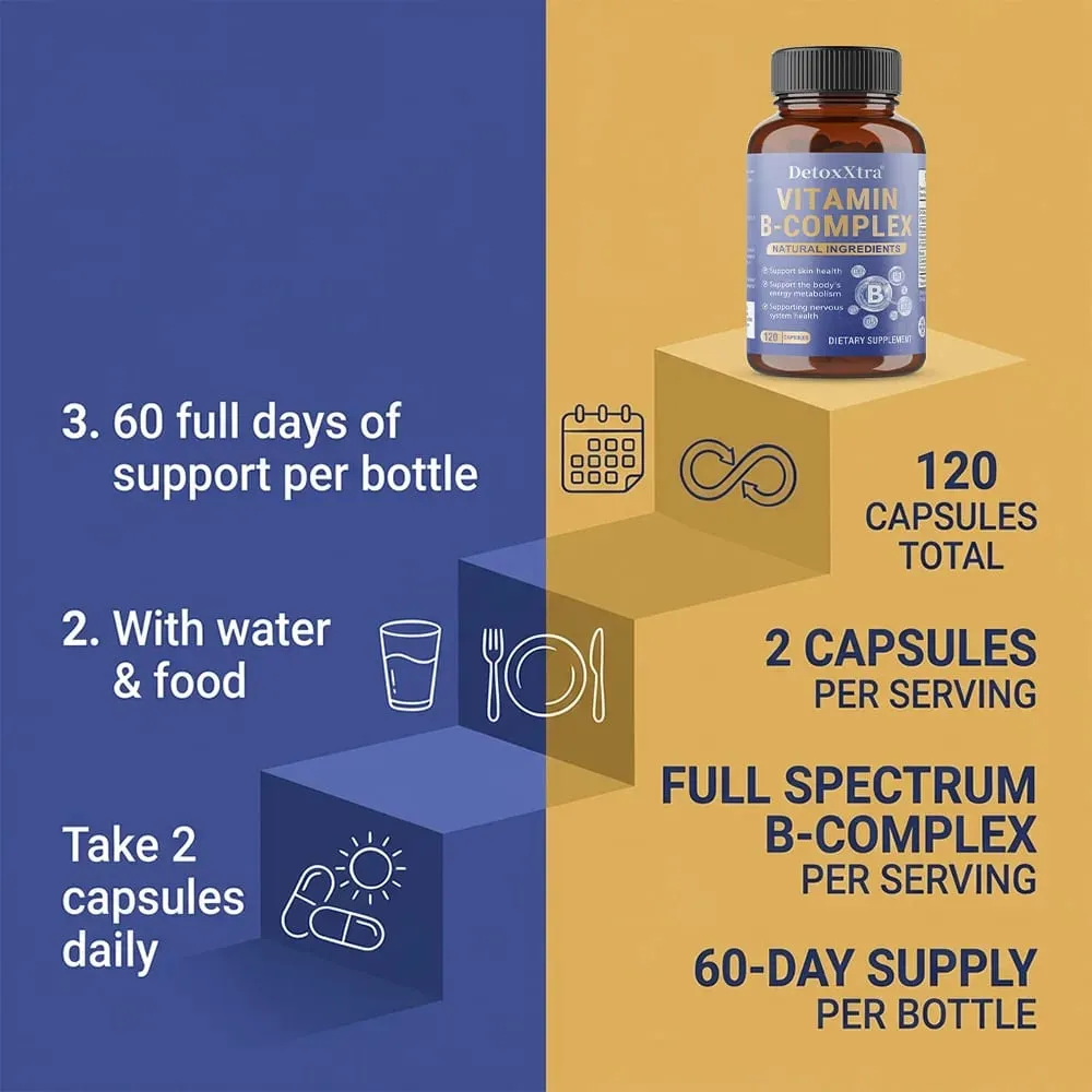 Le capsule del complesso di vitamina B alleviano lo stress, il metabolismo energetico, il sistema nervoso e il benessere immunitario, supportano le capsule vegetali — image 3