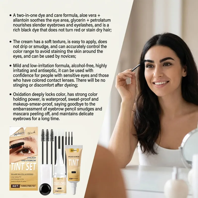 Kit Pewarna Bulu Mata dan Alis 2-In-1 Set Pewarna Warna Alis Bulu Mata Semi Permanen DIY Profesional Penggunaan Salon Rumah Hitam Intens 1 Set — image 6