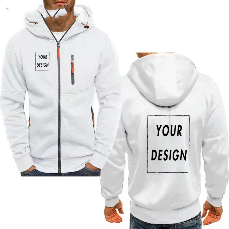 Pánská bunda na zip s kapucí a kapsami Přizpůsobené logo Obrázek Text Neformální Sportovní Streetwear Pánské Neformální Cardigan Fashionabl — image 5